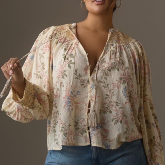 Anthropologie Long-Sleeve Smocked Lurex Top Medium - Picture 3 of 13